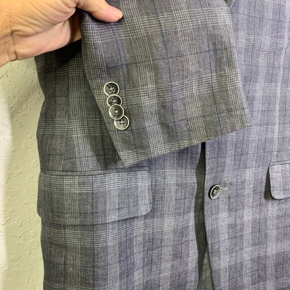 JOSEPH ABBOUD Blazer Sport Coat Jacket Linen Tailored Fit Plaid 2 Button 37 Reg - Picture 7 of 15
